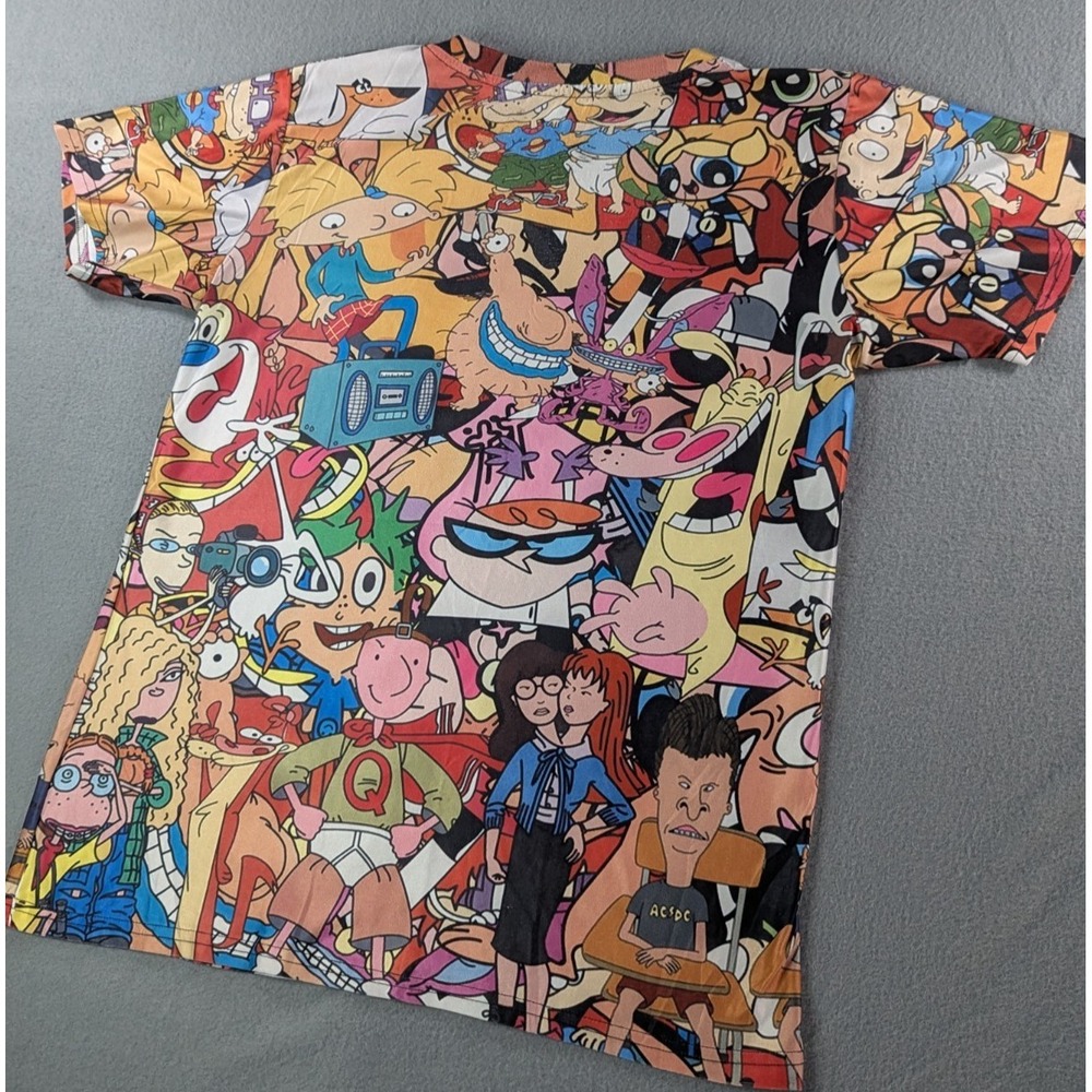 90s Nickelodeon Cartoon All Over Print Shirt Mens Medium Hey Arnold Rugrats - Picture 6 of 10